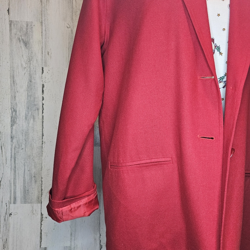 Vintage Erin London Red 100% Silk Blazer Jacket Women's Small Oversized Classic - Picture 15 of 16